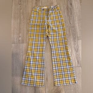 Miaou Yellow Plaid Wide Leg Pants